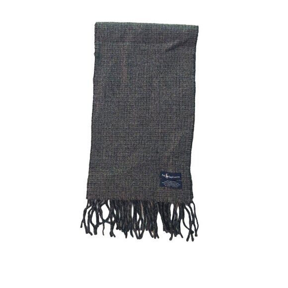 POLO Ralph Lauren Black Window Pane Gray Tweed Reversible Scarf Embroidered Logo - Picture 1 of 6